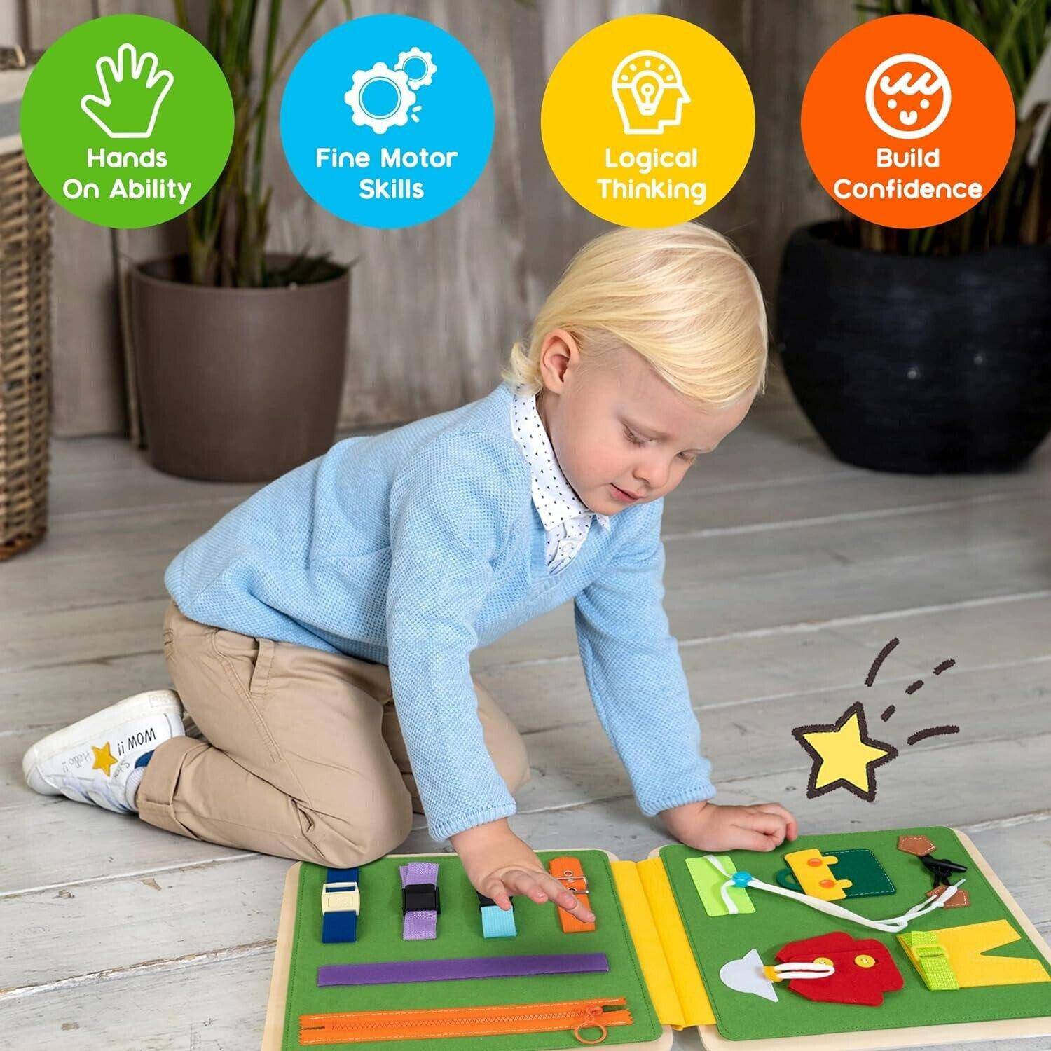 Wood Busy Board for Toddlers Montessori Sensory Activity Center Fine Motor Skill