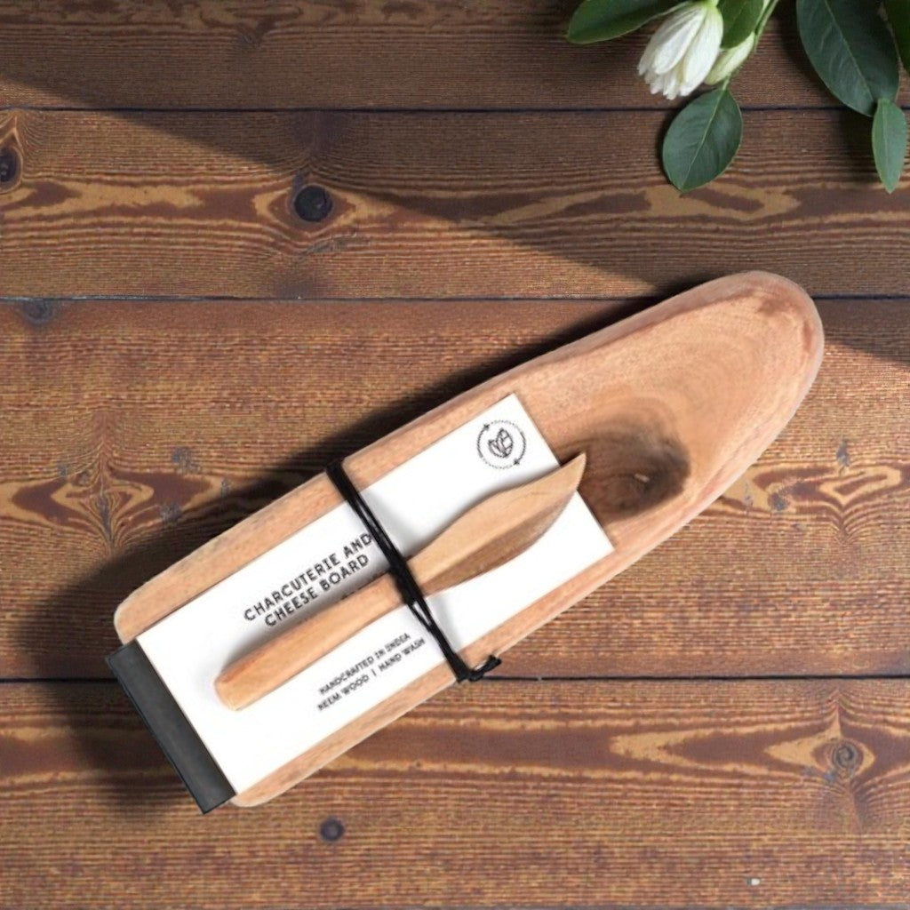 Wooden Charcuterie and Cheese Board with Knife