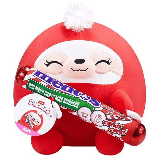 Zuru Snackles Amy Sloth 14" Plush Holding Mentos Candy Cane Winter Christmas - Sammi's Attic