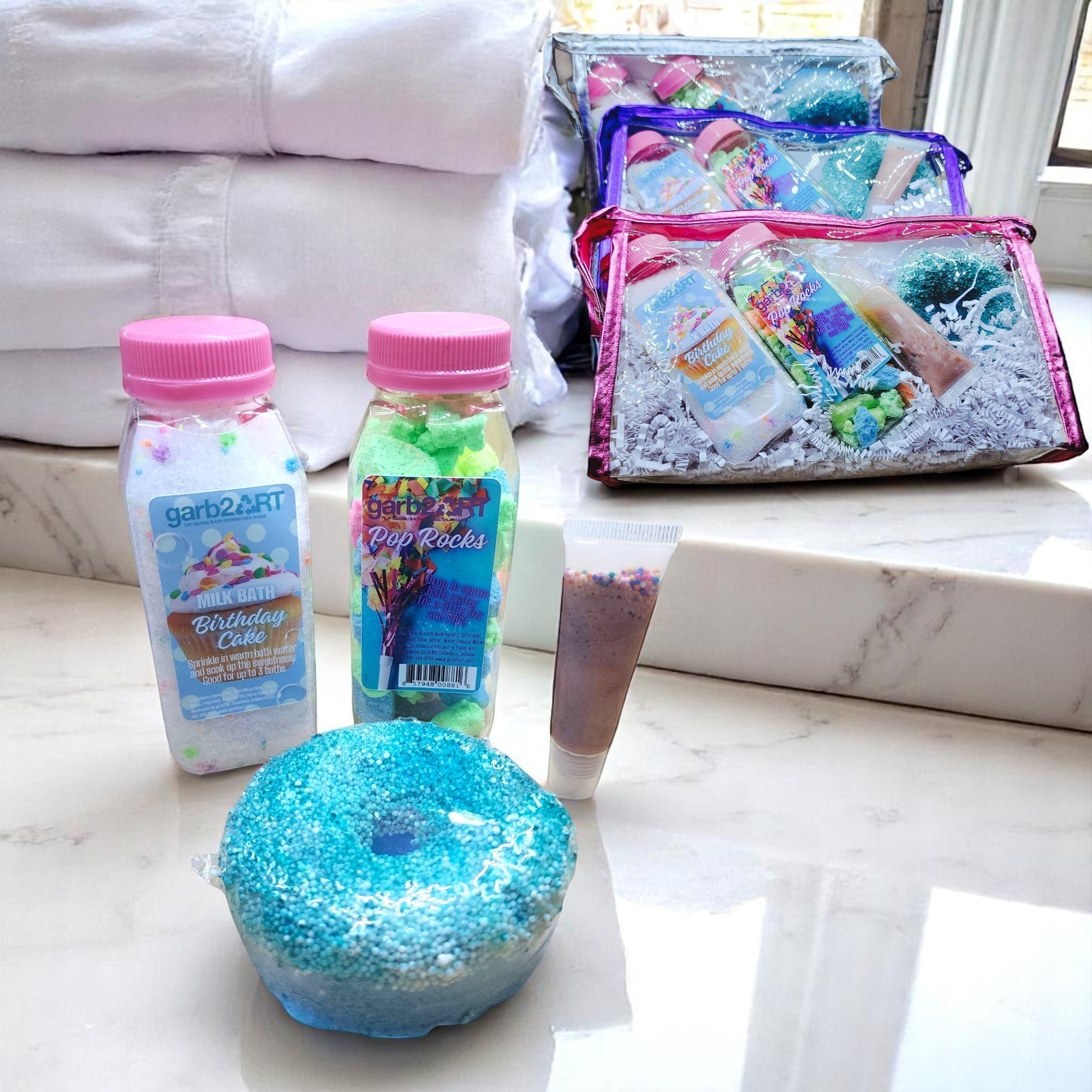 garb2ART Bath Bomb and Fizz Gift Set | Birthday Cake, Mermaid, Cotton Candy, and More Scents