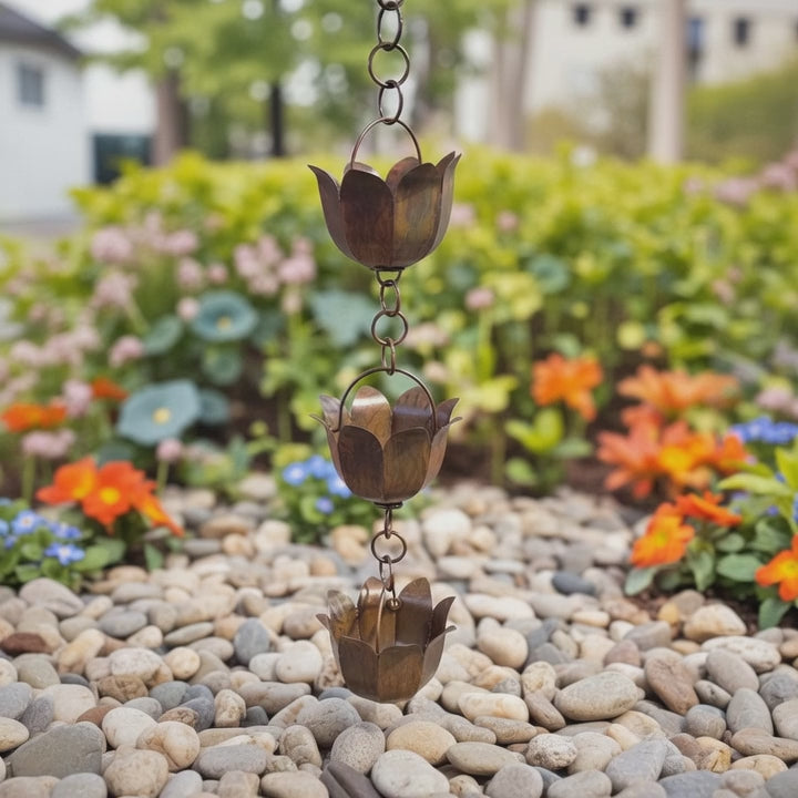 Lotus Rain Chain | Handcrafted Iron | 7.5 Feet