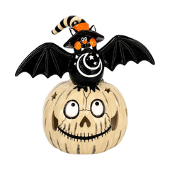 Halloween "Bat on Pumpkin" Ceramic Tealight Holder